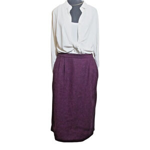 Jessica Hale Burgundy Skirt Sz 14 Pleated Pockets Wool-Blend Tweed Slit EUC
